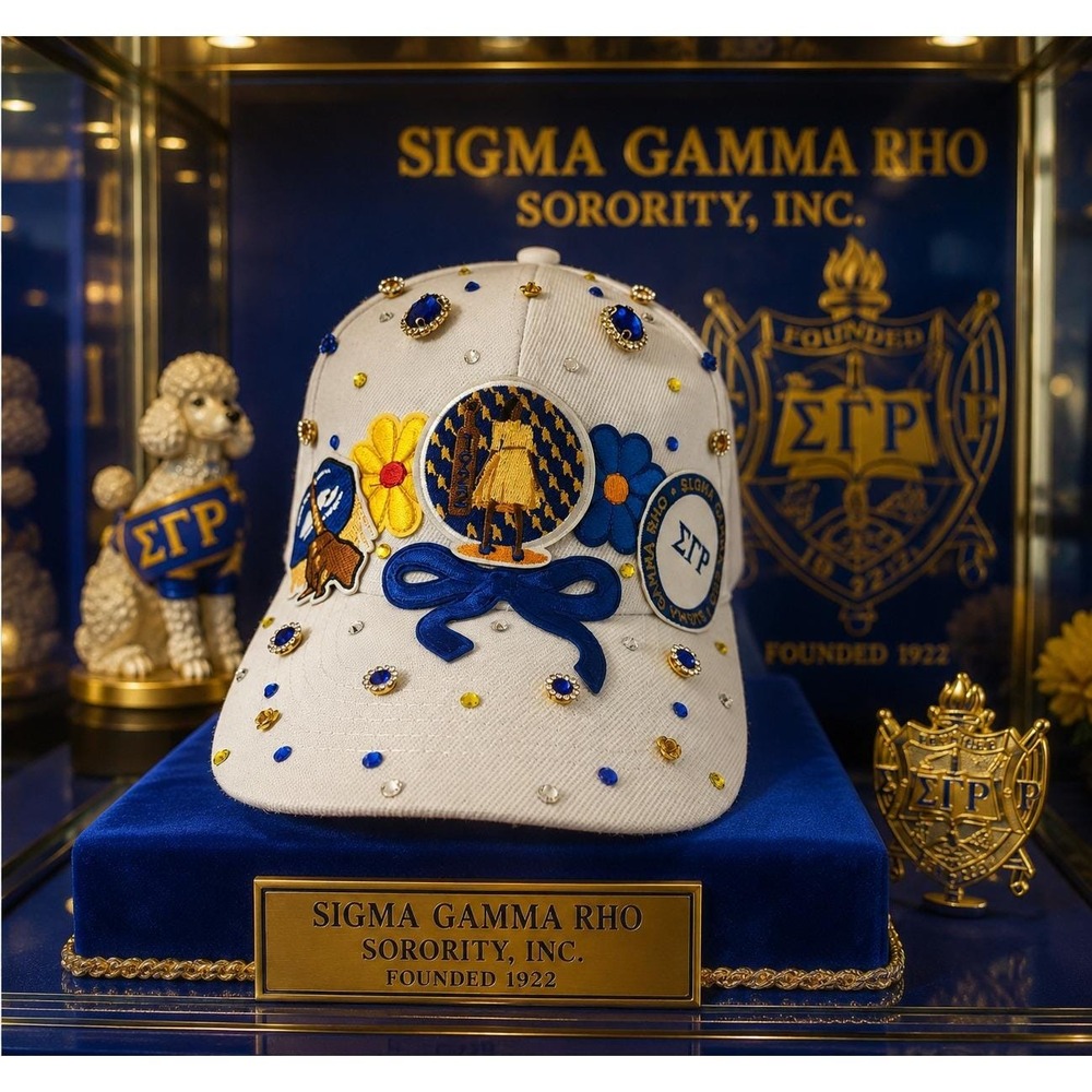 Sigma Gamma Rho SGRho Custom Rhinestone Embellished Sorority Baseball Cap White - Picture 3 of 7